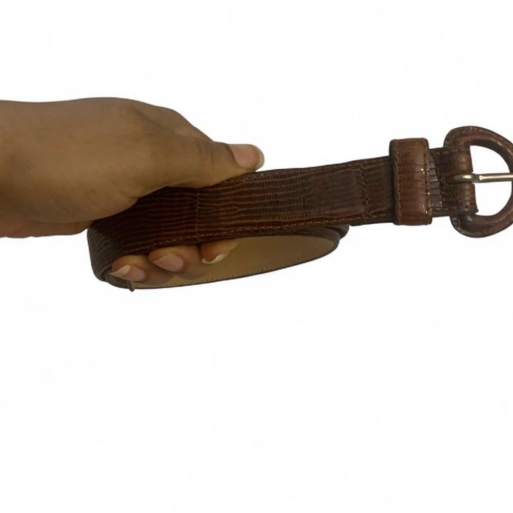 Calvin Klein brown tan lizard grain leather belt size M business casual preppy